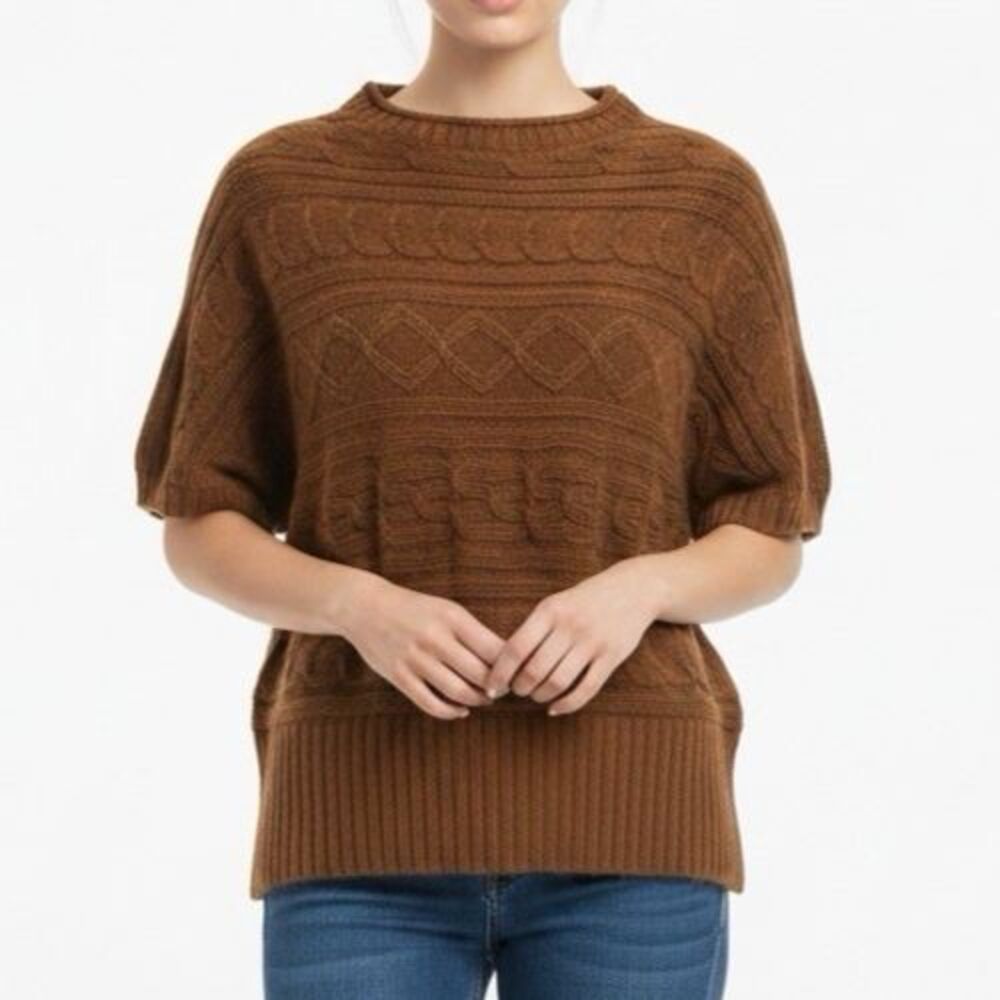 Indigenous Alpaca One Weave Short Sleeve Tunic Sweater Women Small Brown Peru